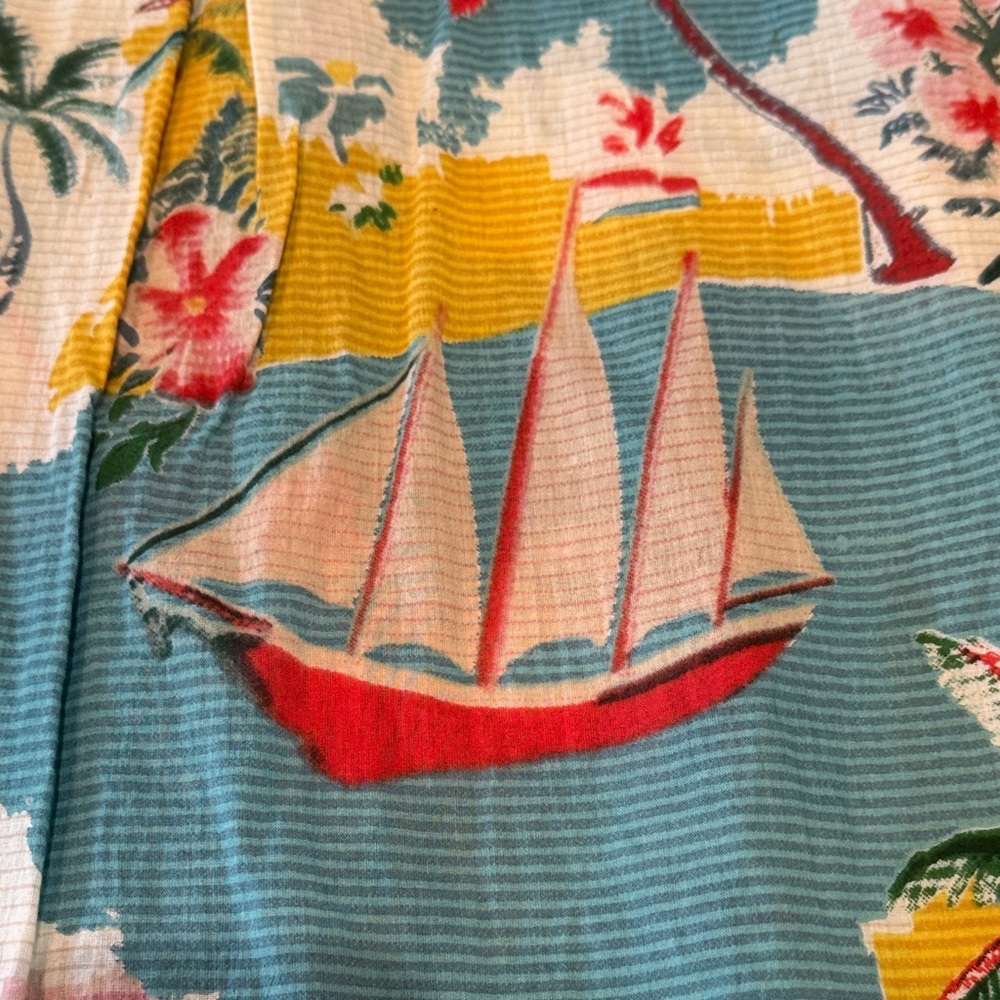 Women’s Blue Tropical Print Swim Coverup Shirt - Picture 5 of 9